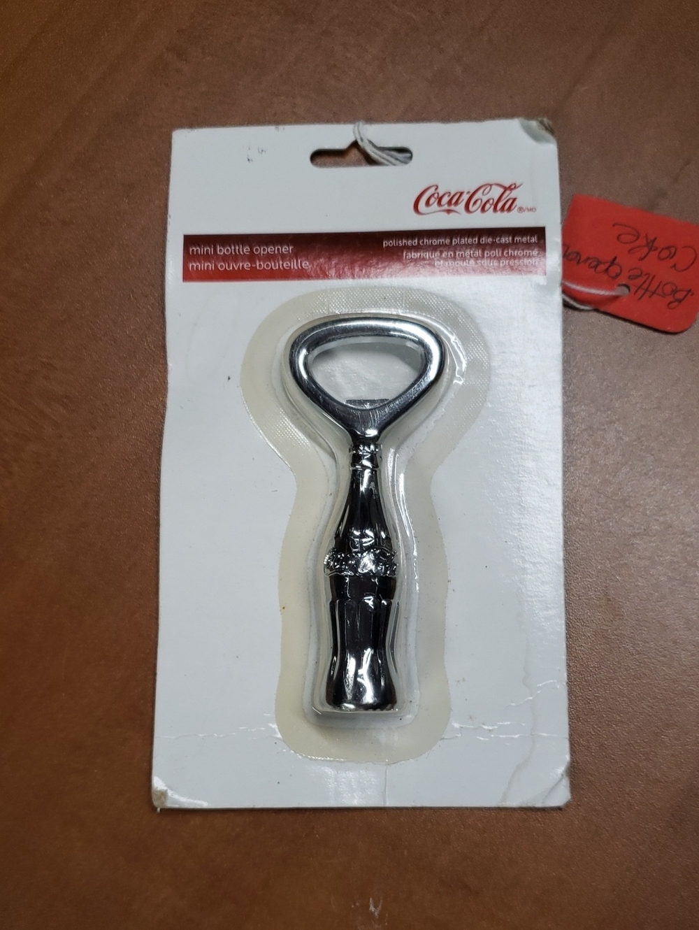 Coca-Cola Chrome Bottle Opener with Red Logo Card